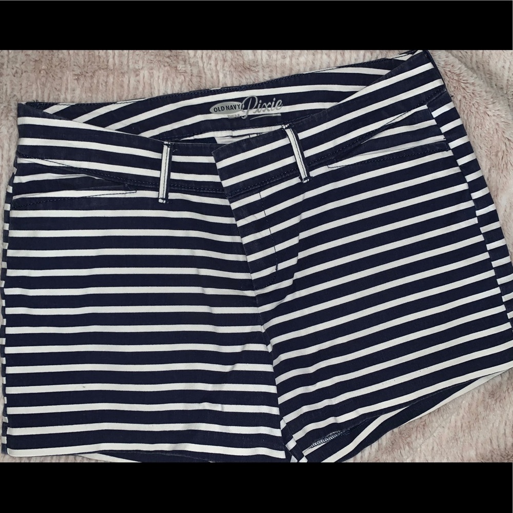 Navy and white striped shorts